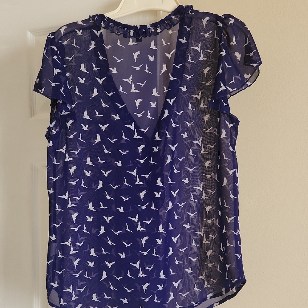 Lily Rose Purple Sheer Bird Print Blouse - Picture 9 of 9